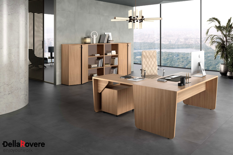 Scrivania Metrik 145x80 gamba sagomata — Noce/Rovere