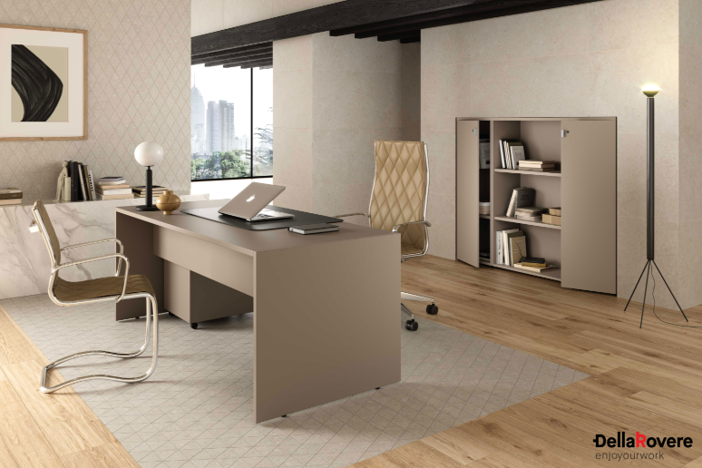 Scrivania Metrik 165x80 gamba dritta — Bianco/Tortora
